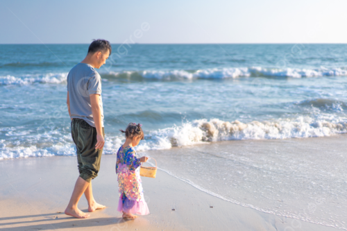 Pngtree Father And Daughter Walking On The Beach In The Evening Picture Image 1539667